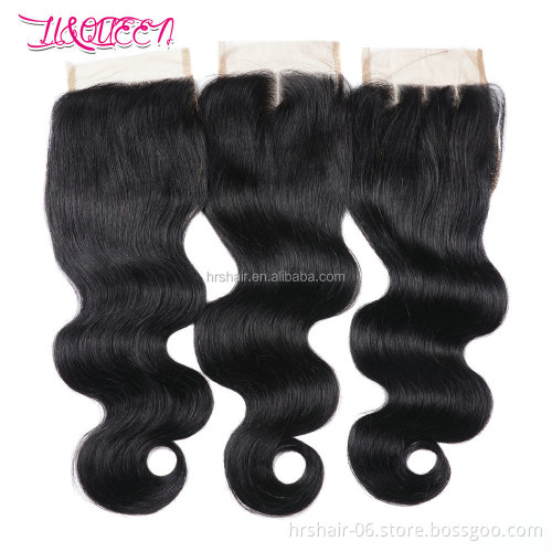 factory price weaves  European raw remy hair natural black 1b-30 body wave 4x4 closure
